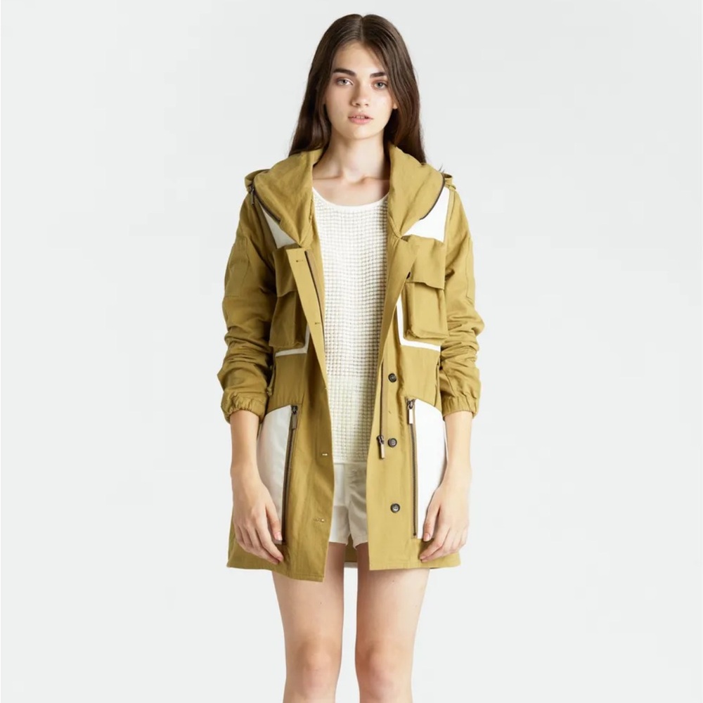 Surface to Air utility coat color‎ block khaki and white hidden hood size 36